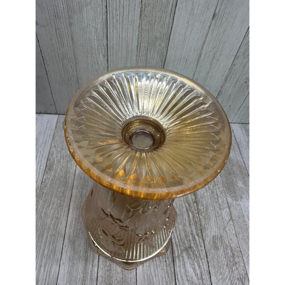 Vtg Jeannette Marigold Carnival Depression Herringbone Vase Iris Peach 9'' Tall - Picture 7 of 11